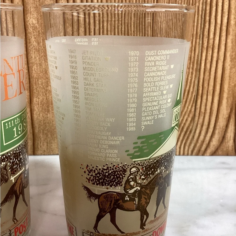 Libbey Kentucky Derby 1985 Glass Set with Green and Orange Accents